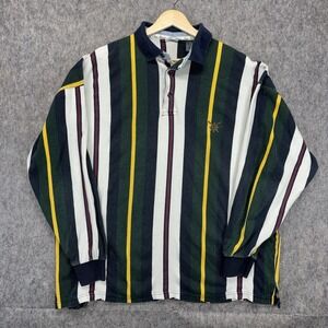 Vintage Striped Rugby Polo Shirt Men's Large New River Colorblock 90s Green Blue